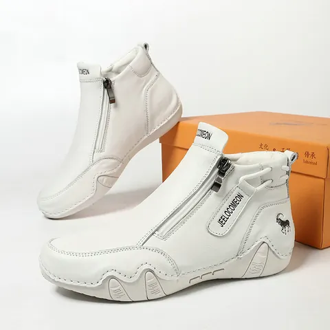 Botas Martin de Cuero para Mujer Cálidas Antideslizantes Zapatos Casuales al Aire Libre Cremallera Botas de Invierno para Mujer Moda Color Sólido Transpirables Cómodas Resistentes al Desgaste Sneakers