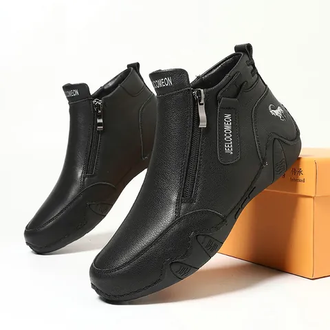 Botas Martin de Cuero para Mujer Cálidas Antideslizantes Zapatos Casuales al Aire Libre Cremallera Botas de Invierno para Mujer Moda Color Sólido Transpirables Cómodas Resistentes al Desgaste Sneakers