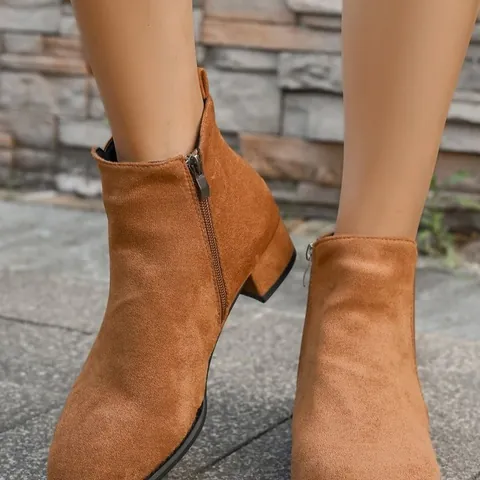 Dames Ronde Neus Blokhak Enkellaarsjes Suède Zijrits Chelsea Mode Korte Laarzen Casual Schoenen Herfst Winter Effen Kleur