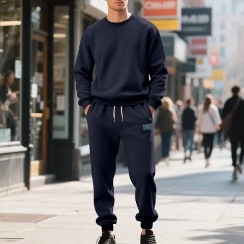 Men Heavyweight Fleece Lined Sweatshirt Set Casual Crewneck Pullover Top And Bottom Sporty Jogger Pants Autumn Winter Outfit
