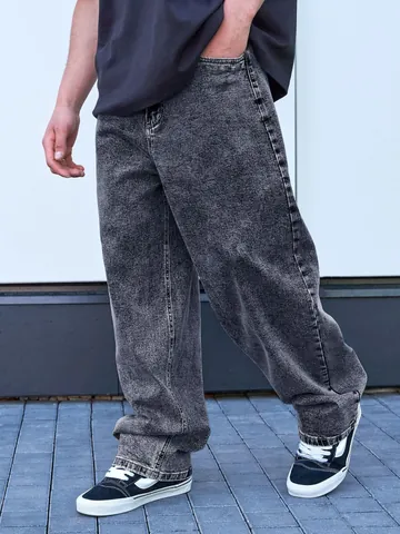 Men Autumn Oversized Straight Leg Denim Jeans Acid Wash Loose Fit Plus Size Retro Streetwear Casual Cotton Denim Pants
