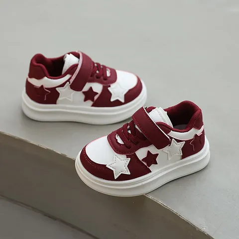 Kids Star Patch Board Shoes Casual Non-slip Velcro Sneakers For Boys Girls Spring PU Leather Rubber Sole