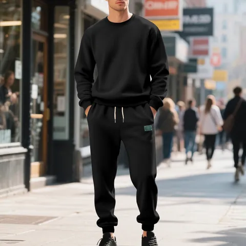 Set Top And Bottom in Felpa da Uomo in Pile Pesante Minimalista Americano Girocollo Casual Tuta Sportiva