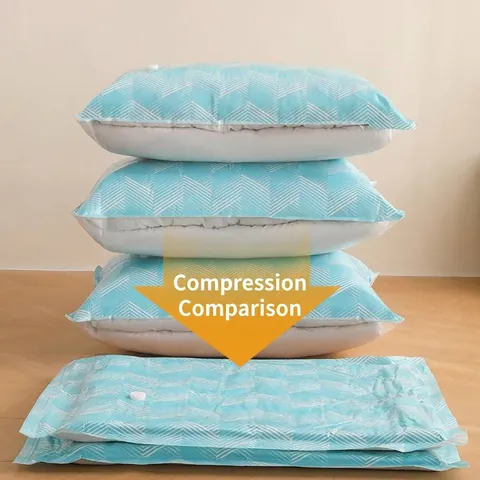 Vacuum Compression Storage Bags For Clothes Blankets Pillows Thickened PET PE Compression Bag Blue Chevron Pattern Home Organization