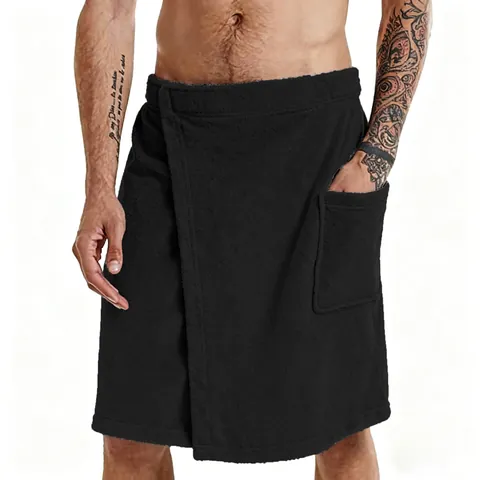 Men Adjustable Wearable Bathrobe Wrap With Pocket Polyester Absorbent Quick Dry Robe For Home Spa Beach Casual