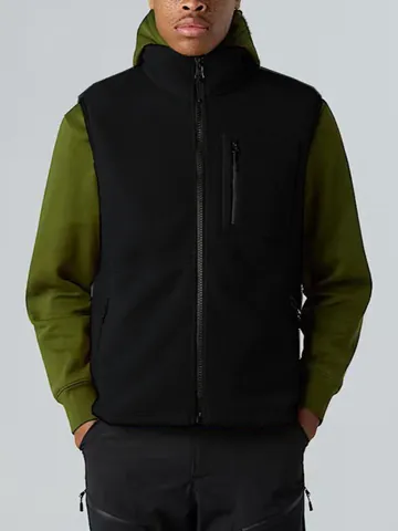 Chaleco de Forro Polar para Hombre Exterior Cuello Alzado Cremallera Cálido Casual Deportivo Poliéster Top para Otoño Invierno Color Sólido