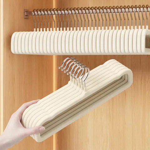 Square Flocked Pants Hangers Non-Slip Space Saving Plastic Velvet Open Ended Trousers Hanger For Wardrobe Organizers