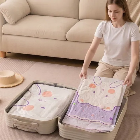 Vakuum-Kompressionsbeutel Für Bettdecken Kleidung Platzsparende Verdickte PET-PE-Beutel Cartoon-Druck Feuchtigkeitsbeständige Reise-Kleiderschrank-Organizer