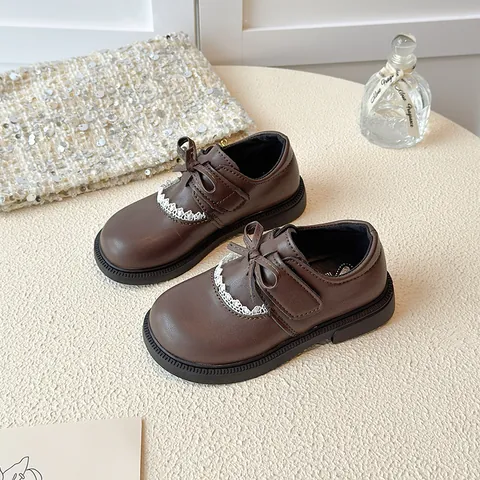 Scarpe da Principessa per Bambina Con Fiocco e Pizzo Suola Morbida in Pelle PU Scarpe da Scuola Basse per Uso Quotidiano