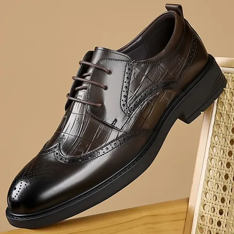Zapatos de Cuero Formales para Hombre Retro Patrón de Cocodrilo Brogue Oxford Zapatos de Vestir Resistentes Boda Fiesta