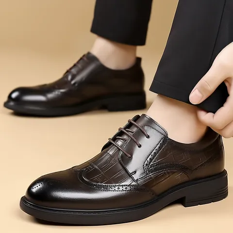 Zapatos de Cuero Formales para Hombre Retro Patrón de Cocodrilo Brogue Oxford Zapatos de Vestir Resistentes Boda Fiesta