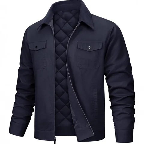 Men's Casual Cotton Padded Jacket Loose Fit Long Sleeve Corduroy Lapel Quilted Lining Warm Outerwear Winter Coat Top