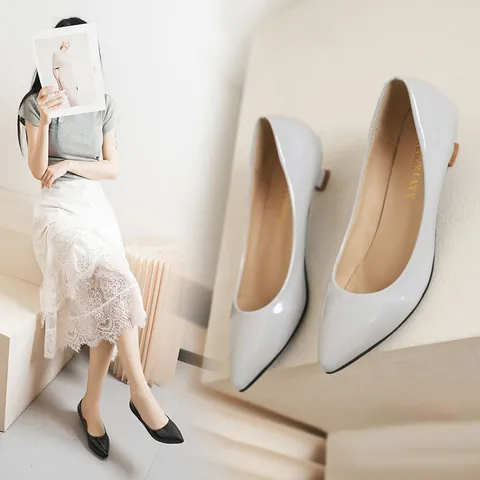 Women Pointed Toe Pumps Microfiber Leather Shallow Mouth Block Mid Heel Office Work Single Shoes Solid Color Elegant Heels
