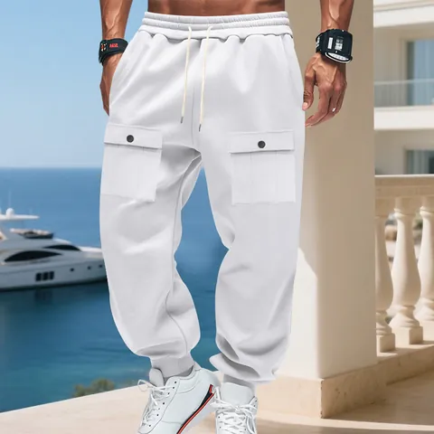 Pantaloni della Tuta Cargo da Uomo Foderati in Pile Pesante Stile Americano Oversized Caldi Outdoor Casual Joggers Tinta Unita