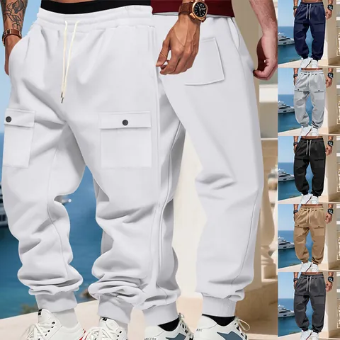 Pantaloni Sportivi Cargo Pesanti in Pile da Uomo Vestibilità Larga Stile Americano Joggers Multi Tasca Pantaloni Casual Termici