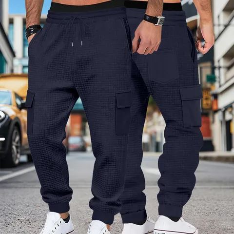 Pantaloni Joggers in Maglia a Nido d Ape Pesanti da Uomo Casual Pantaloni Cargo Tinta Unita Vestibilità Comoda Vita con Coulisse