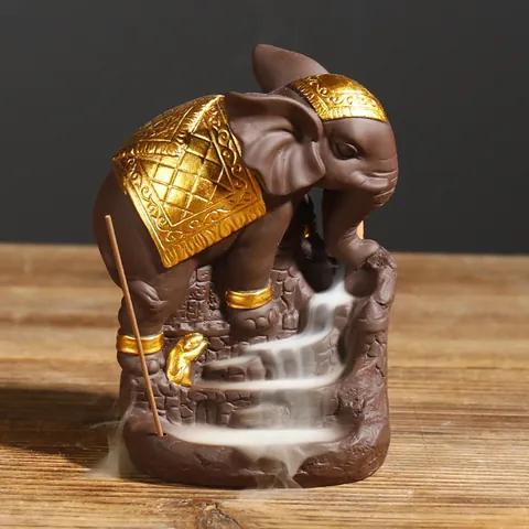 Thaise Stijl Olifant Backflow Wierookbrander Paarse Klei Keramiek Wierookhouder Thaise God Olifant Beeldjes Home Zen Decor