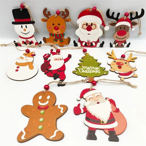 Adornos Navideños Colgantes de Madera Papá Noel Reno Muñeco de Nieve Colgantes para Decoraciones de Árbol de Navidad