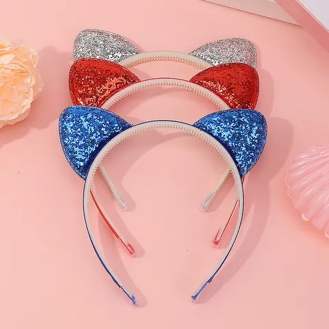 Cartoon Cat Ear Headband Sequin Glitter Hair Band For Party Festival Costume Accessory For Women Girls Handmade Hair Hoop
