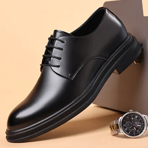 Men's Business Leather Shoes Formal Dress Shoes British Style Lace Up Low Top Pointed Toe Wedding Office Commute Footwear