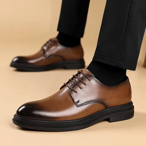 Men's Business Leather Shoes Formal Dress Shoes British Style Lace Up Low Top Pointed Toe Wedding Office Commute Footwear