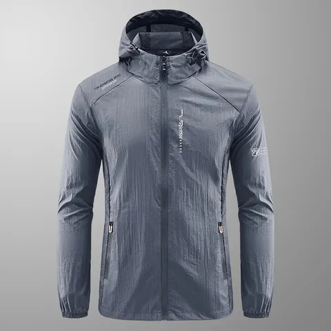Men's Sun Protection Jacket Hooded Skin Coat Outdoor Ultra Thin Breathable Nylon Summer Sport Outerwear Top