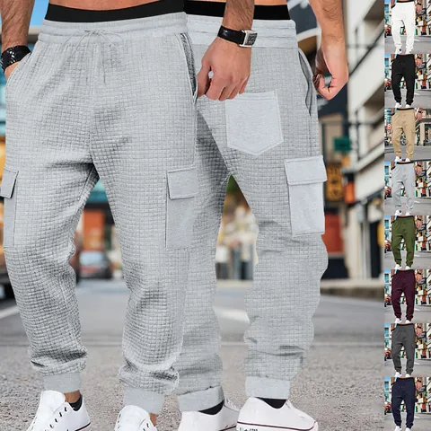Pantaloni Joggers in Maglia a Nido d Ape Pesanti da Uomo Casual Pantaloni Cargo Tinta Unita Vestibilità Comoda Vita con Coulisse