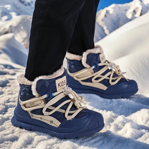 Stivali da Neve Invernali per Bambini in Pelle Sintetica Foderati in Pelliccia Sintetica Caldi Impermeabili per Esterni Antiscivolo