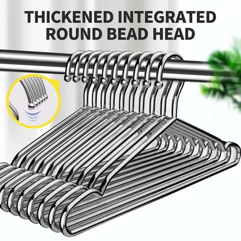 Solid Stainless Steel Clothes Hangers Heavy Duty Metal Hangers With Non Slip Notches For Closet Laundry Balcony Space Saving