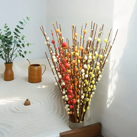 Artificial Pussy Willow Branches Simulation Greenery Stems For Home Wedding Outdoor Decoration Forest Style Floral Arrangement