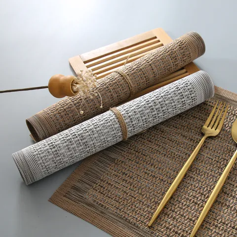 Nordic Rectangular PVC Woven Placemat Heat Resistant Non-Slip Dining Table Mat Minimalist Kitchen Decor Plate Bowl Pad