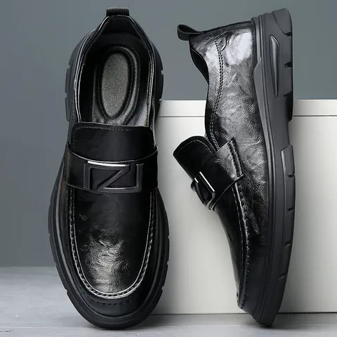 Chaussures en Cuir de Vachette Business Décontracté pour Hommes Confortable Respirant Semelle Souple Bout Rond Richelieus Mocassins pour Hommes d'Âge Mûr Bureau Banquet