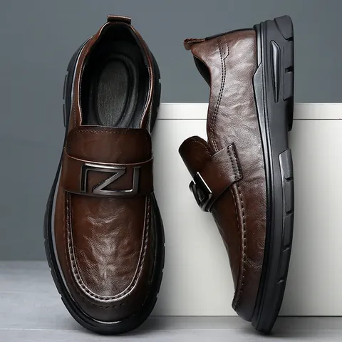 Chaussures en Cuir de Vachette Business Décontracté pour Hommes Confortable Respirant Semelle Souple Bout Rond Richelieus Mocassins pour Hommes d'Âge Mûr Bureau Banquet