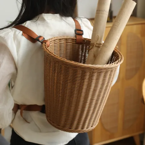 Handmade Woven Rattan Back Basket Adjustable Straps Large Capacity Outdoor Picking Shopping Picnic Home Storage Basket