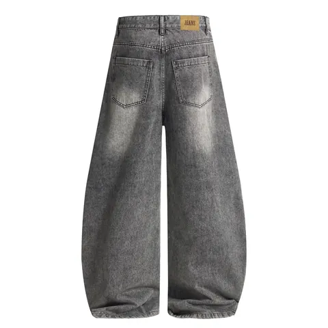 Pantaloni Jeans American Vintage Lavati con Baffi Unisex Larghi Baggy Lama Curva Denim Retro Invecchiati Streetwear