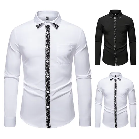 Herren Casual Langarm Hemd Leinenmischung Paisley Kontrastdruck Knopfleiste Top Mode Urban Stil Atmungsaktive Kleidung
