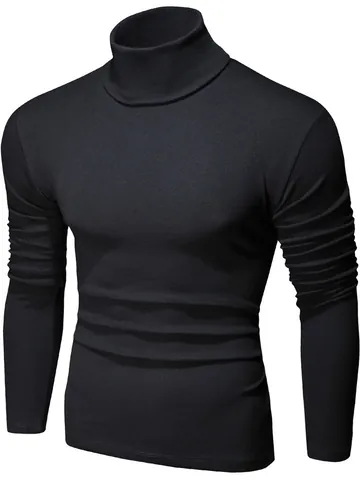 Men Casual Mock Neck Long Sleeve T-Shirt Cotton Base Layer Warm Autumn Winter Undershirt Top Solid Color Clothing