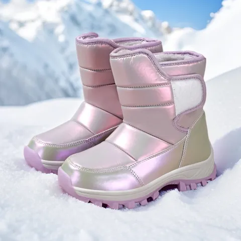 Mädchen Schneestiefel Wasserdicht Kunstpelz Gefüttert Verdickt Warm Outdoor Kinderschuhe Rutschfest Sternenmuster Klettverschluss Schneestiefel