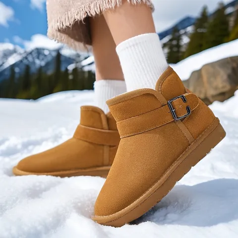 Children Leather Snow Boots 2025 Winter Thickened Warm Fleece Lined Outdoor Non-Slip Cotton Shoes For Boys Girls Women Men