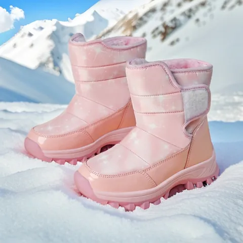Mädchen Schneestiefel Wasserdicht Kunstpelz Gefüttert Verdickt Warm Outdoor Kinderschuhe Rutschfest Sternenmuster Klettverschluss Schneestiefel