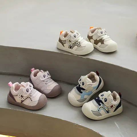 Cute Panda Cartoon Baby First Walker Shoes PVC Breathable Non-slip Toddler Sport Sneakers Sweet Academy Style Infants Footwear