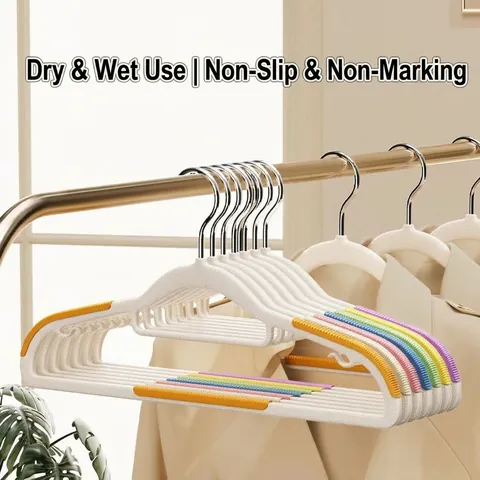 Rainbow Non-slip Seamless Plastic Clothes Hangers With Metal Hook Dry Wet Dual Use Space Saving Durable Wardrobe Coat Hangers