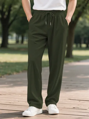 Men's Casual Corduroy Pants American Street Style Solid Color Straight Fit Drawstring Waist Outdoor Sport Trousers For Men