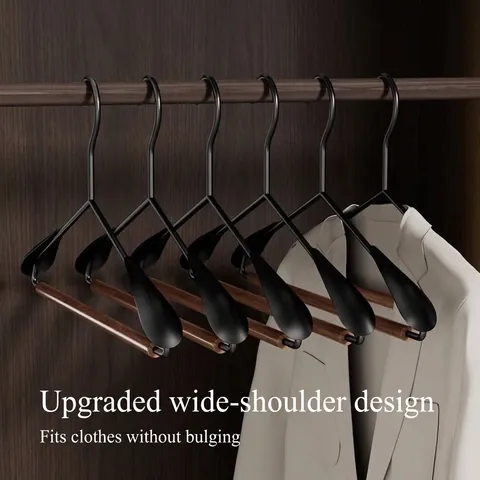 Wide Shoulder Seamless Clothes Hanger Heavy Duty Beech Wood Metal Suit Coat Hanger With Pants Bar For Closet Wardrobe Store