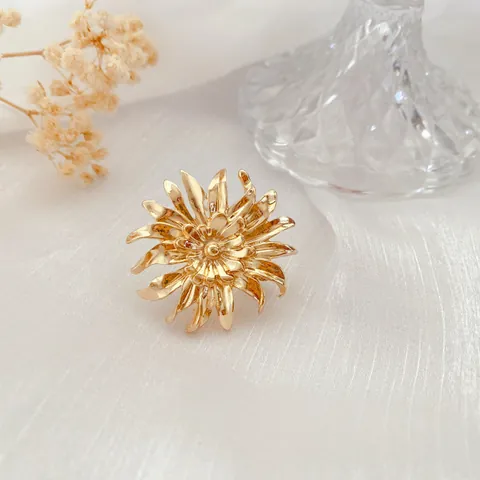 Barock Vintage Gold Chrysantheme Brosche Ohrstecker Set Mit 925 Sterling Silber Ohrstecker-Stift Legierung Blume Schmuck Für Damen