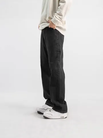 Pantaloni Jeans da Uomo Casual Larghi a Gamba Dritta Denim Nero Lavato per Uomo Comodi Pantaloni Streetwear Larghi