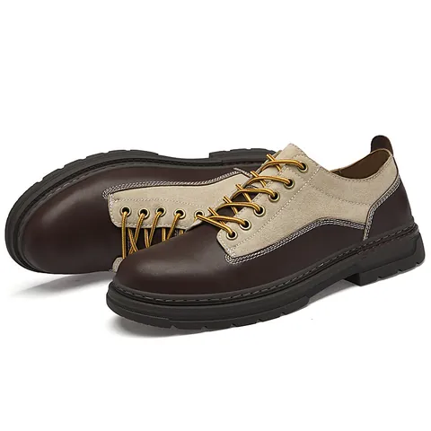 Vintage Cowhide Colorblock Men Work Shoes Leather Business Casual Elevator Shoes With 5cm Height Increasing Rubber Sole