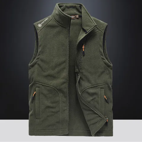 Men Outdoor Polar Fleece Vest Lightweight Stand Collar Full Zip Sleeveless Jacket Multi Pockets Utility Waistcoat Warm Top
