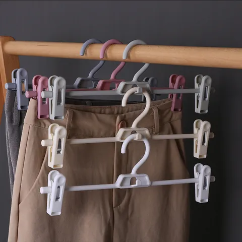 Perchas para Pantalones de Plástico Multifuncionales Japonesas Con Clips Retráctiles Ahorro de Espacio Apilables Organizador de Armario