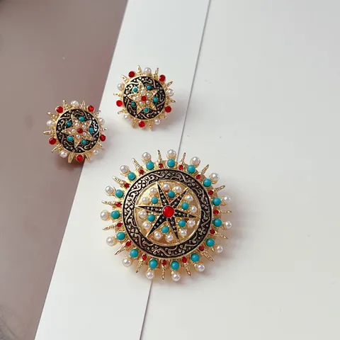 Broche y Pendientes de Aleación Estilo Palacio Vintage Perla Artificial Strass Joyería Bohemia Relieve Con Poste de Plata de Ley 925